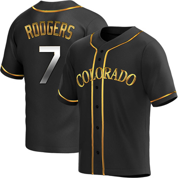Replica Brendan Rodgers Men's Colorado Rockies Black Golden Alternate Jersey